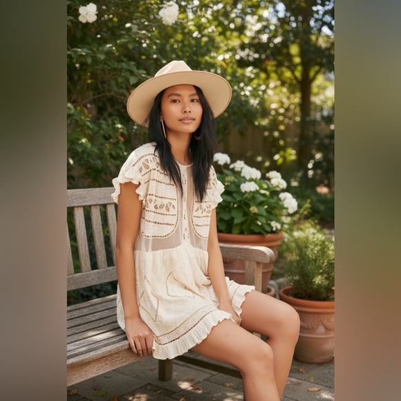 Free People Between Dreams Embroidered Romper Size Medium Antique White Cream - Picture 13 of 13